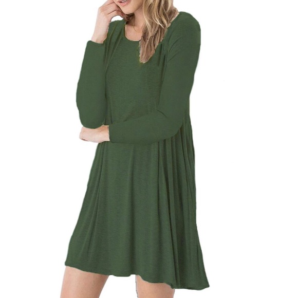 Army Green Long Sleeve Dress - Picture 2 of 7